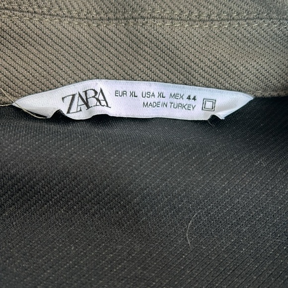 Zara olive soft pocket shirt relaxed fit lapel collar long sleeves button cuff - Picture 13 of 16